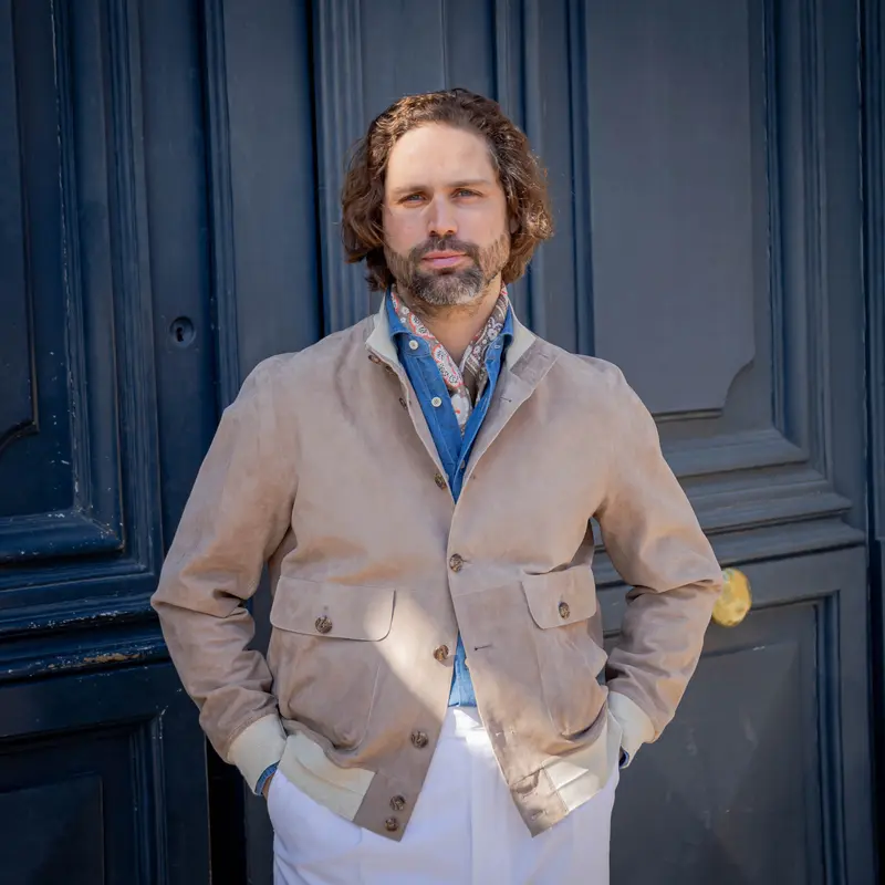Blouson en peau beige