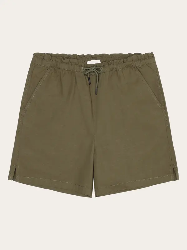 Boardwalk slub shorts with elastic waist - GOTS/Vegan - Burned Olive