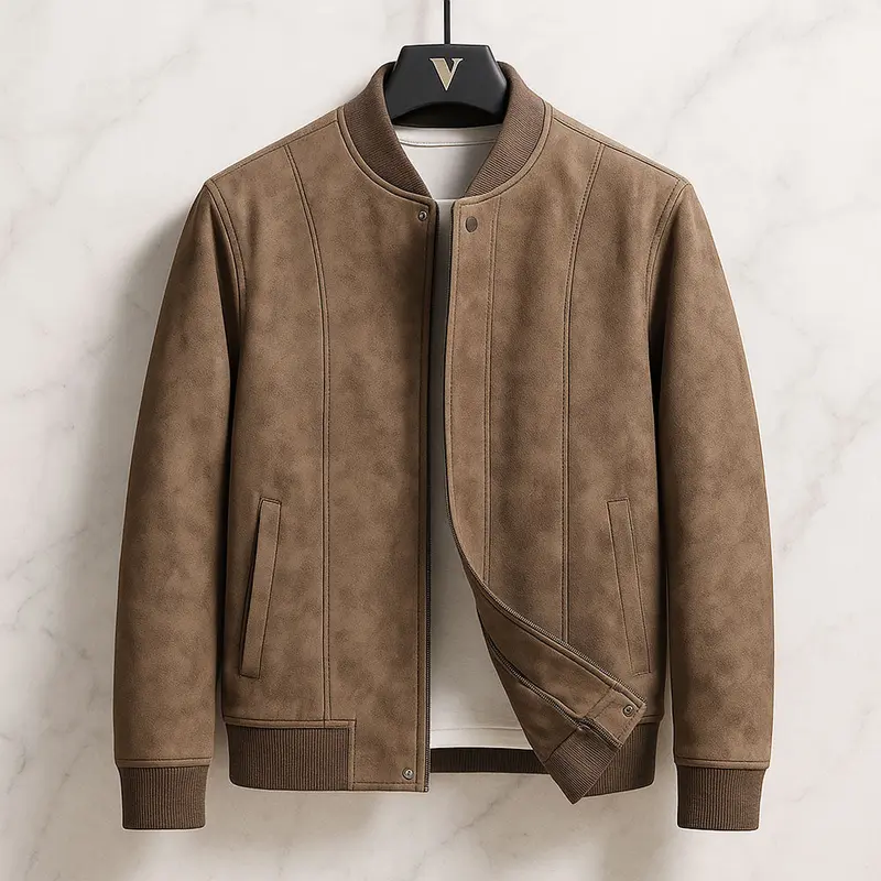 Bomber homme en suédine végane, col côtelé et coupe ajustée