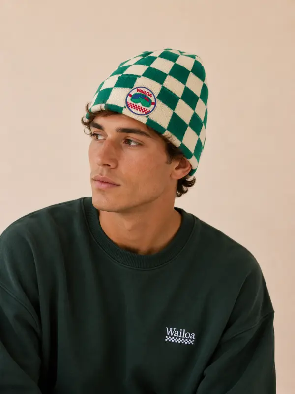 Bonnet à damier Move Vert/Écru