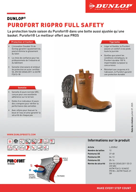 Bottes de sécurité DUNLOP Purofort RigPRO Full Safety LLJ2HR42