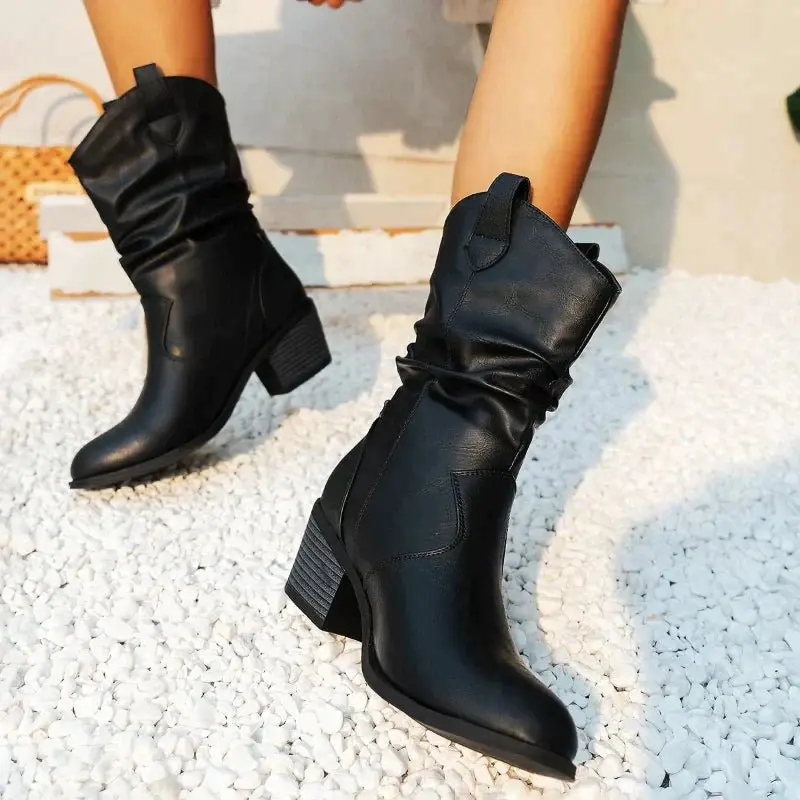Bottes Élégantes Liana à Bout Arrondi et Talon Bloc
