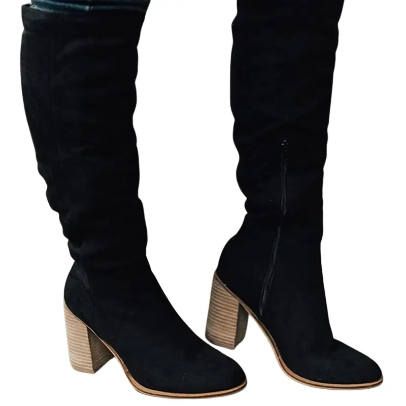 Bottes hautes au-dessus du genou à talon bloc avec fermeture éclair