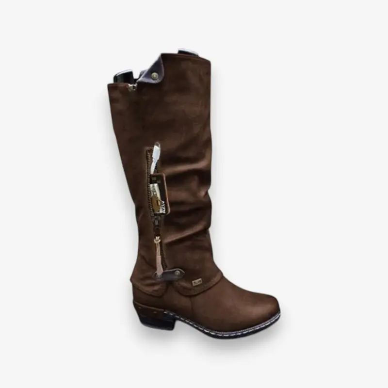 Bottes hautes genou bout rond fermeture éclair latérale