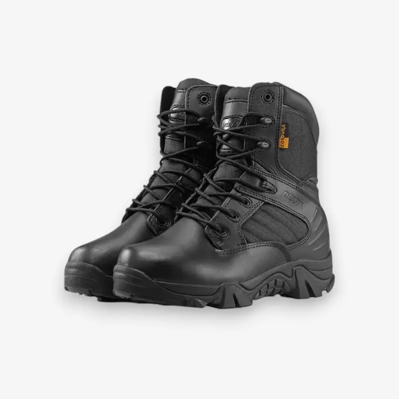 Bottines tactiques à lacets en cuir avec fermeture éclair latérale