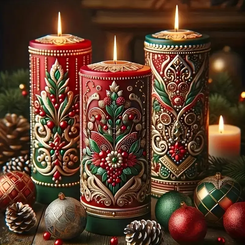 Bougie Cheminée Rustique de Noël pour Décoration Festive