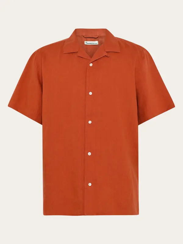 Box fit short sleeved linen shirt - Burnt Brick