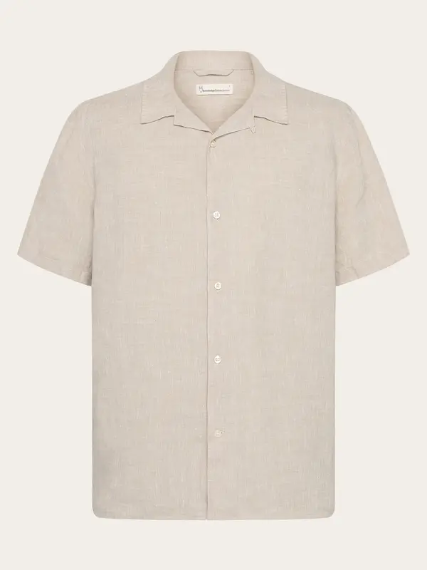 Box fit short sleeved linen shirt - Yarndyed Light feather gray