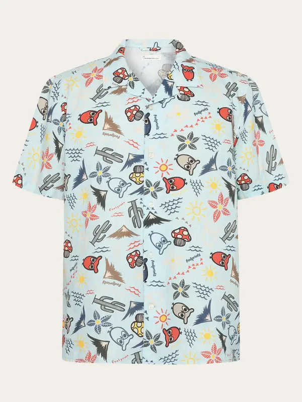Box short sleeve AOP linen shirt - GOTS/Vegan - Aqua Esque