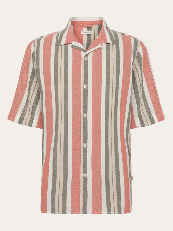 Box short sleeve striped cotton shirt GOTS/Vegan - Green stripe