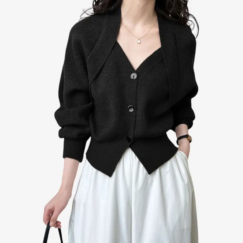 Brynn – Gilet en maille à manches longues avec motif croisé et boutons
