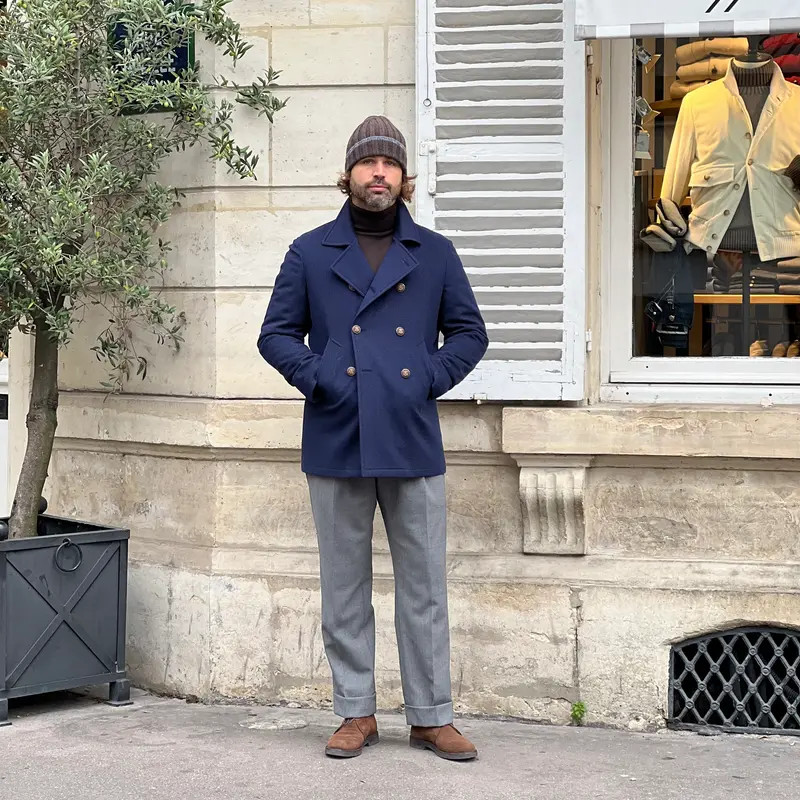 Caban en cachemire Loro Piana bleu napolitain