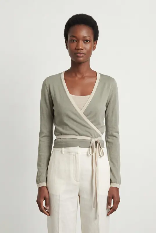 Cache-cœur Vert et Beige - Taille XS/34