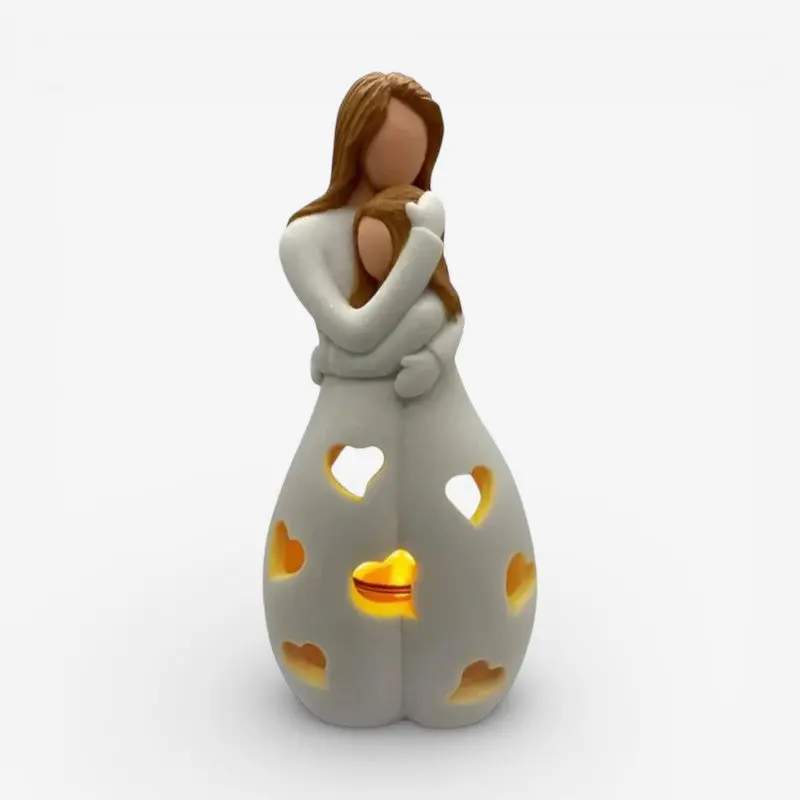 Cadeau Fête Des Mères | Statue porte-bougie mère et fille s’embrassant