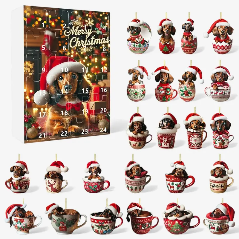 Calendrier de l’Avent décorations teckels festives