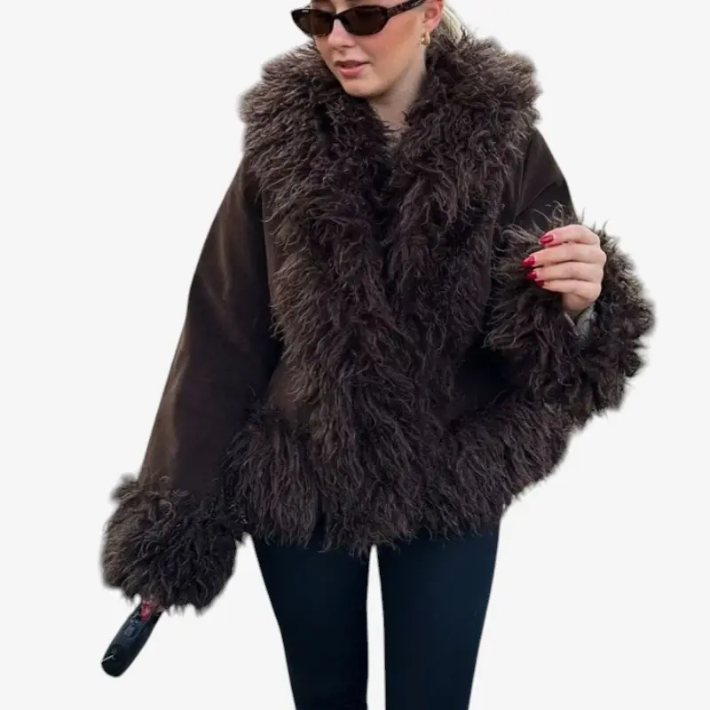 Calyra – Veste ample à manches longues avec col en fourrure