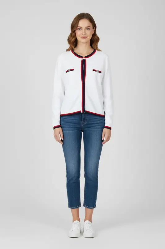 Cardigan Blanc et Bleu Marine - Taille XXXL/46
