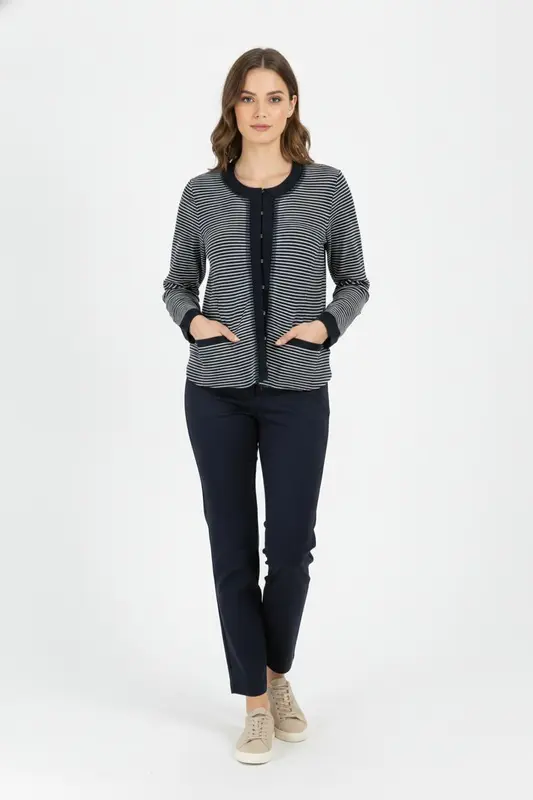 Cardigan Bleu Marine et Blanc - Taille XL/42