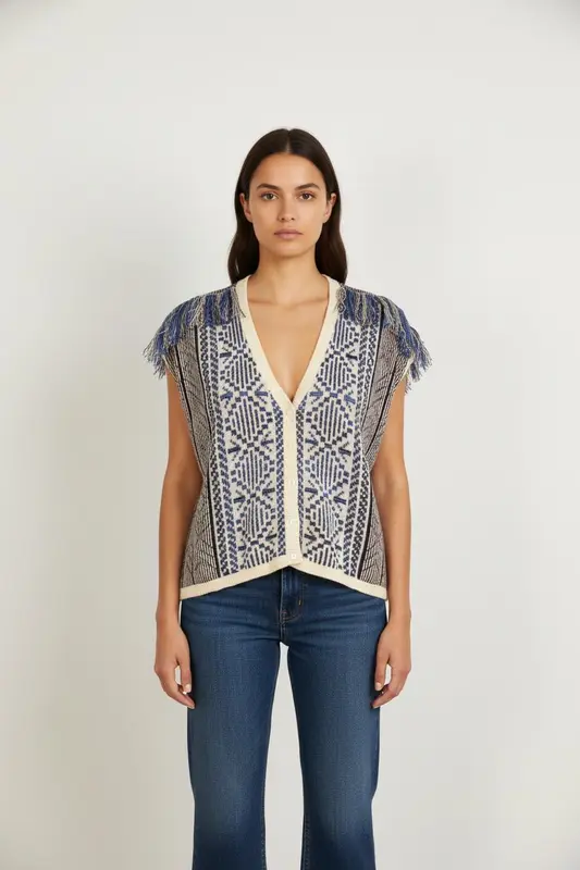 Cardigan en maille bleu et blanc - Taille S/36