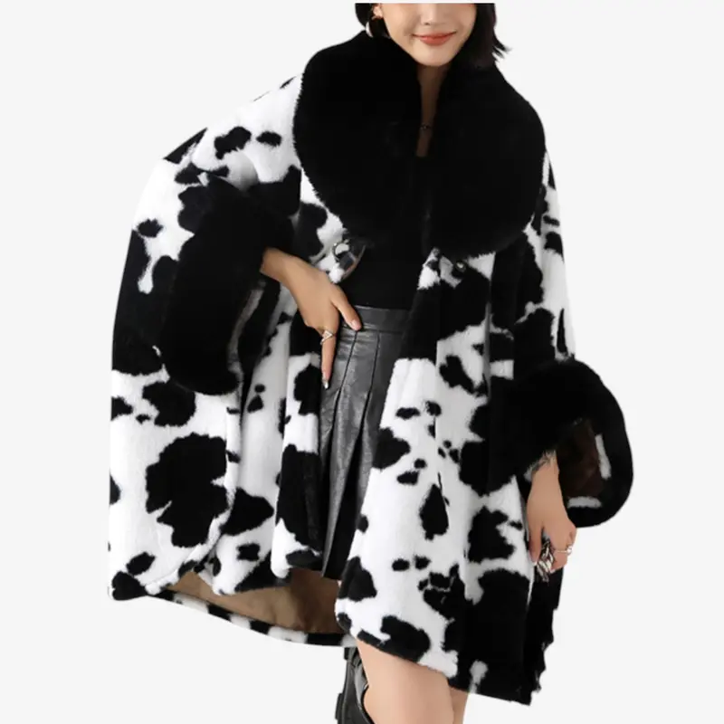 Cardigan femme ample col en fausse fourrure