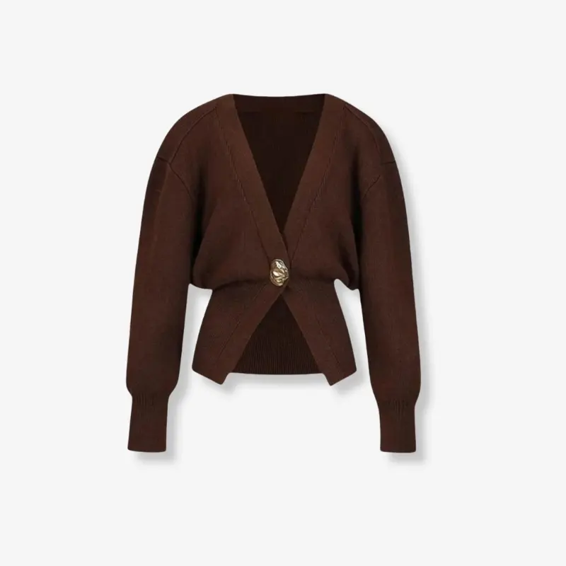 Cardigan femme col V à boutons dorés manches longues