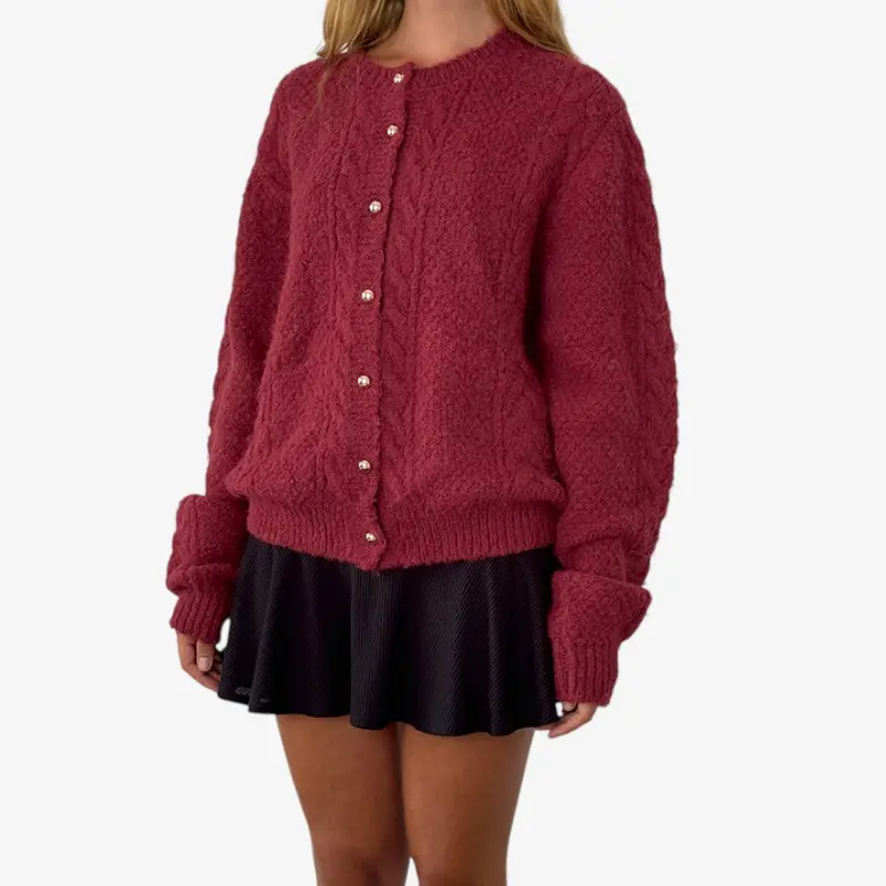 Cardigan femme maille manches longues boutonné