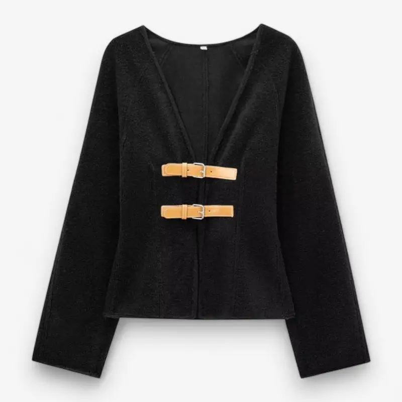 Cardigan femme manches longues col V avec boucle ajustable