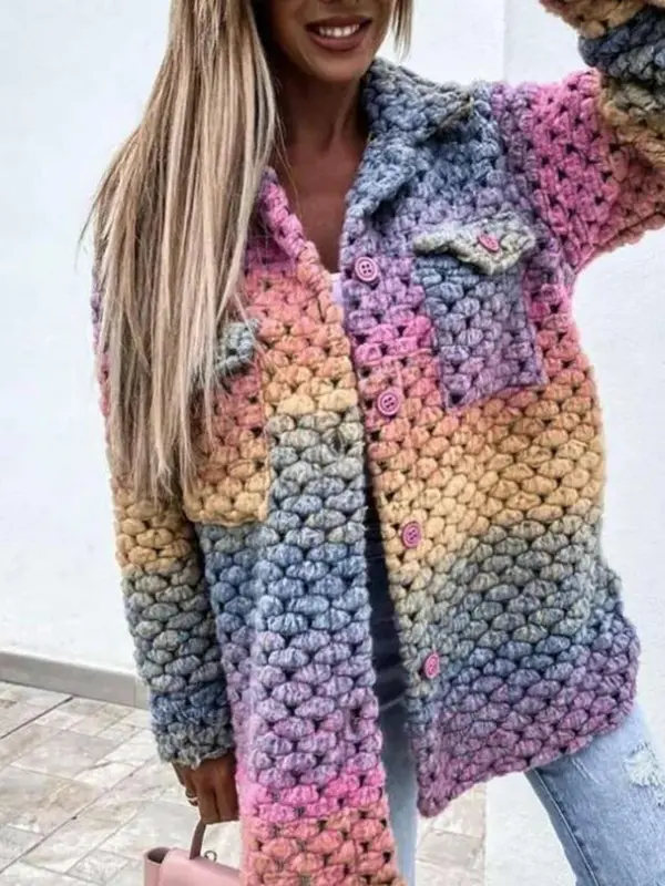 Cardigan femme tricot épais avec crochet et poches