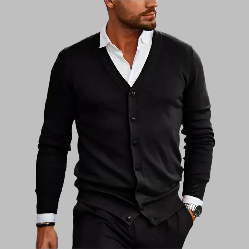 Cardigan homme col V boutonné, maille fine élégante