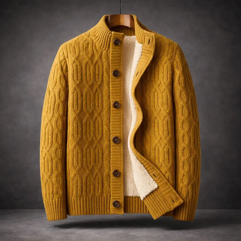 Cardigan homme en maille torsadée doublé sherpa, chaleur réelle