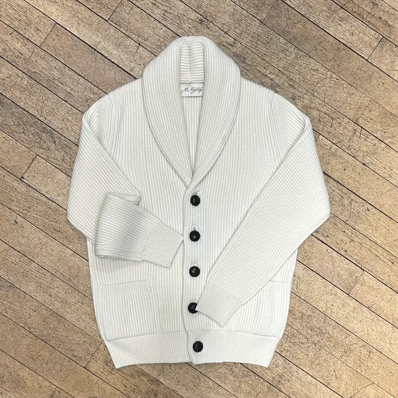 Cardigan iconique col châle laine et cachemire blanc cassé