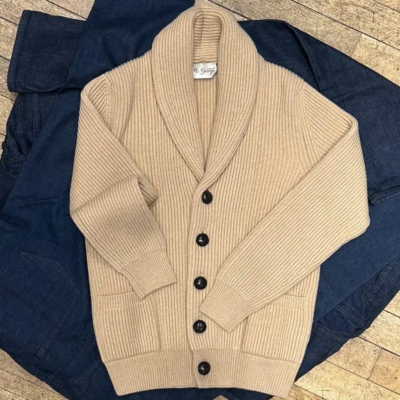 Cardigan iconique col châle laine et cachemire camel