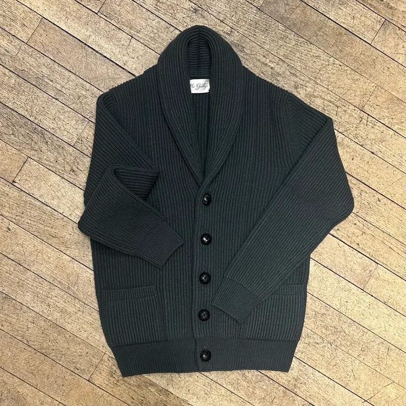Cardigan iconique col châle laine et cachemire vert