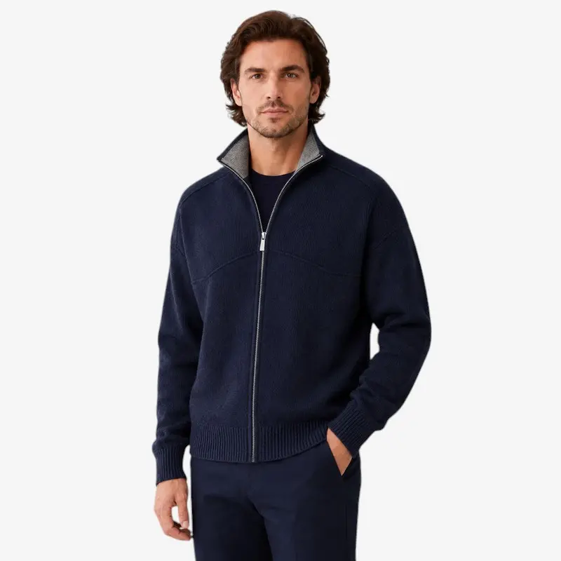 Cardigan pour homme à fermeture éclair et col haut