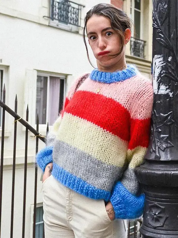 Cardigan rayé chaud au style sans effort