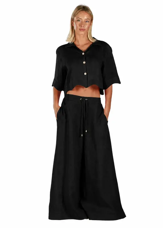 CARMEN BLACK | Women linen wide trousers