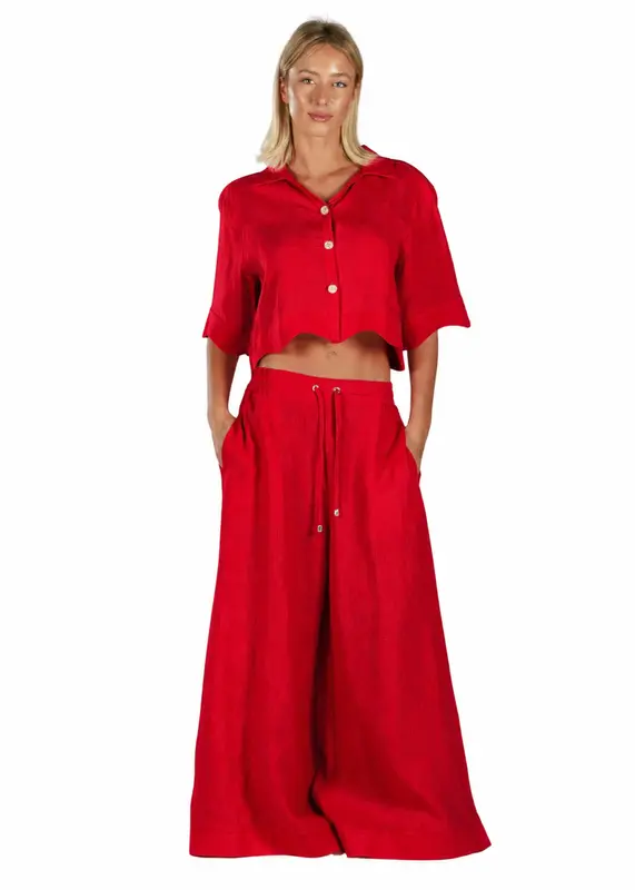 CARMEN RED | Women linen wide trousers