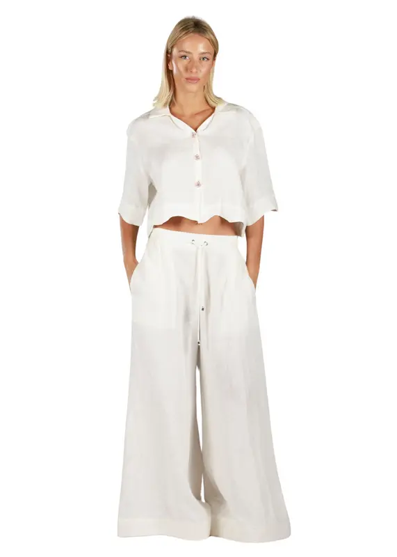 CARMEN WHITE | Women linen wide trousers
