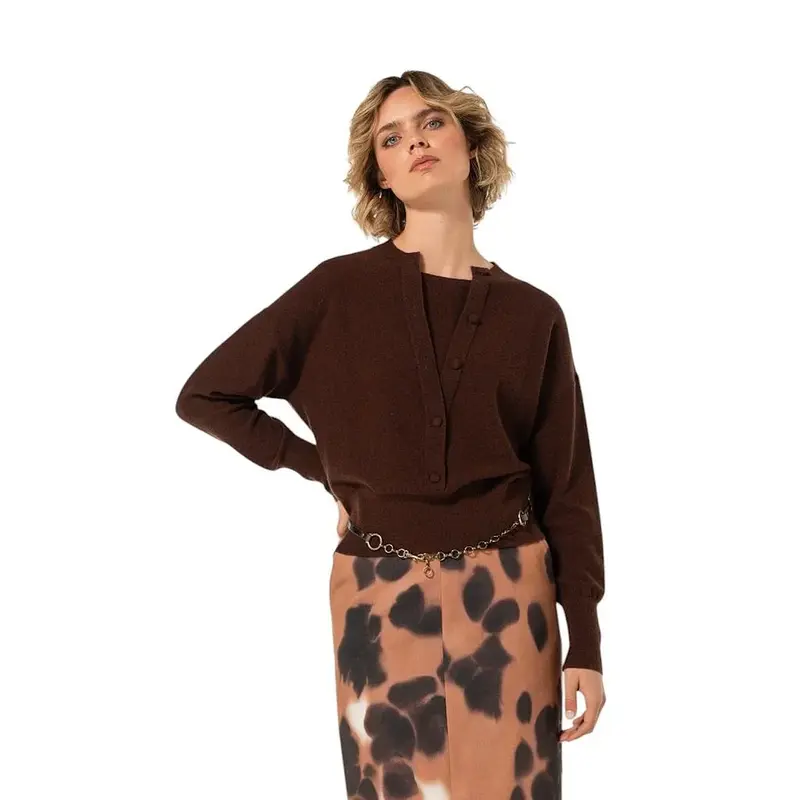 Caroline Biss pull à col roulé col en v femme marron 4266/32