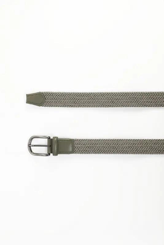 Ceinture tressée bicolore - KAKI