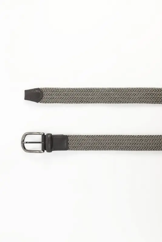 Ceinture tressée bicolore - MARRON