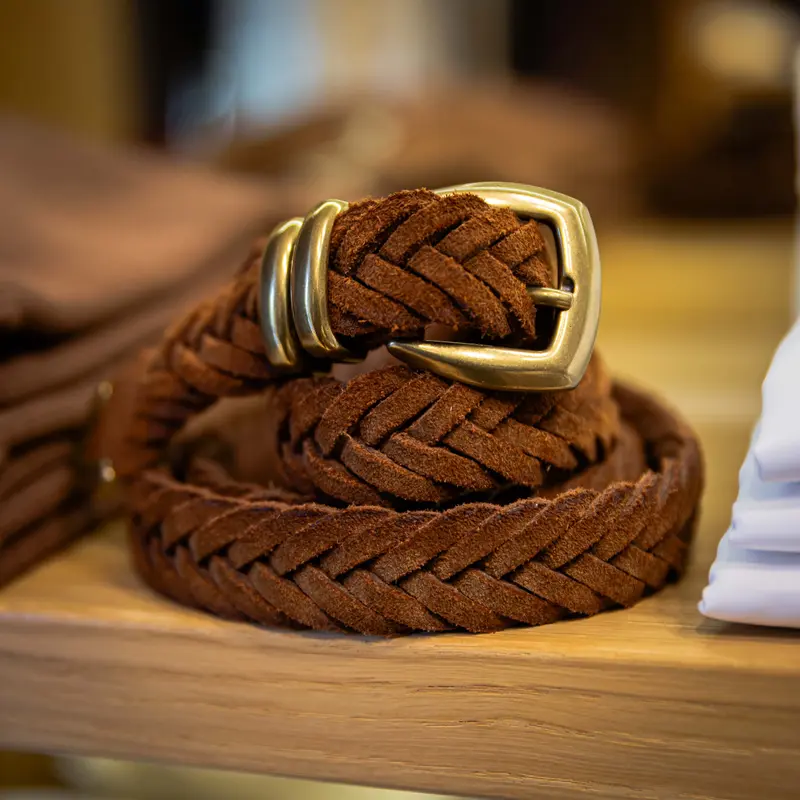 Ceinture tressée veau velours tabac