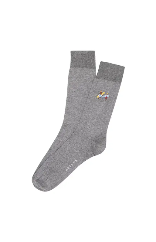 Chaussettes en fil d'écosse brodées - Surf Gris