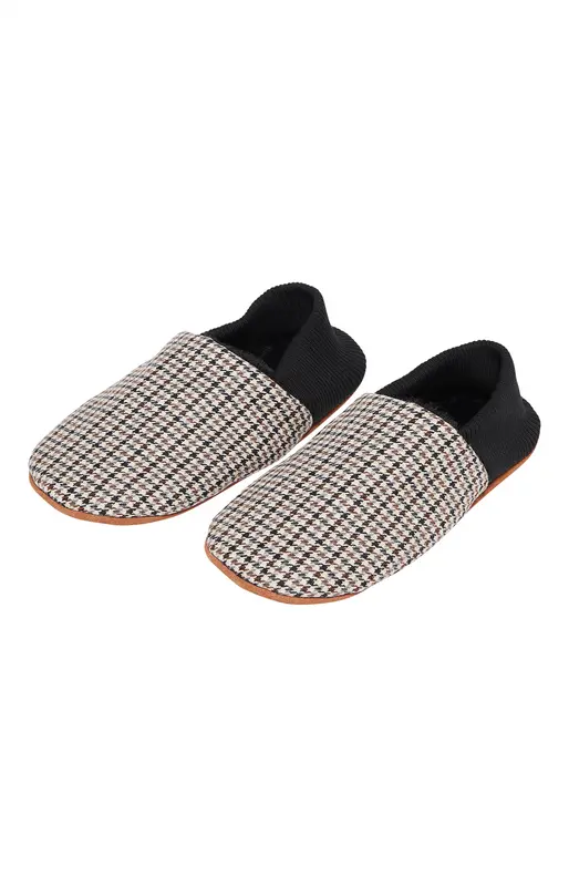 Chaussons cuir et laine - Carreaux