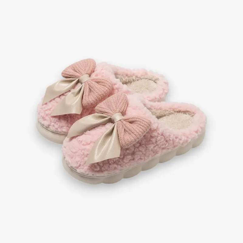 Chaussons femme à bout rond avec nœud décoratif