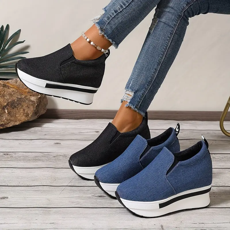 Chaussures basses femme en denim avec semelle antidérapante