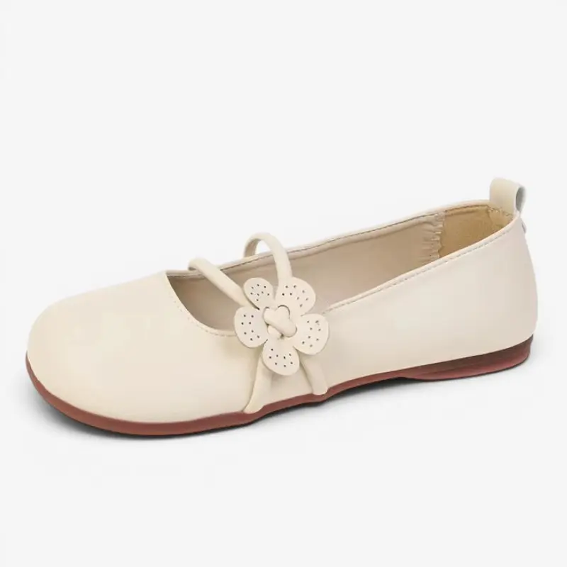 Chaussures plates à bout rond pour femme avec bride à fleur décorative