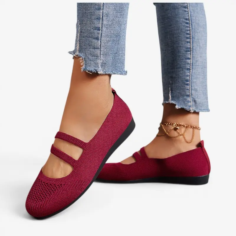 Chaussures plates à bout rond pour femme avec design respirant