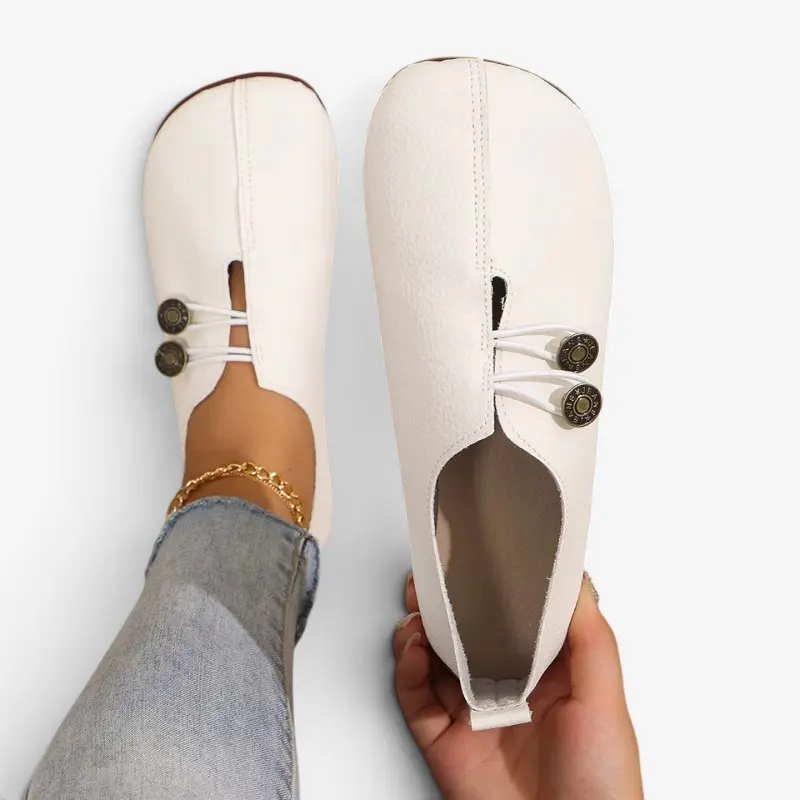 Chaussures plates à bout rond pour femme avec fermeture à bouton
