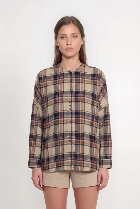 Chemise à Carreaux Beige et Bleu - Taille M/38